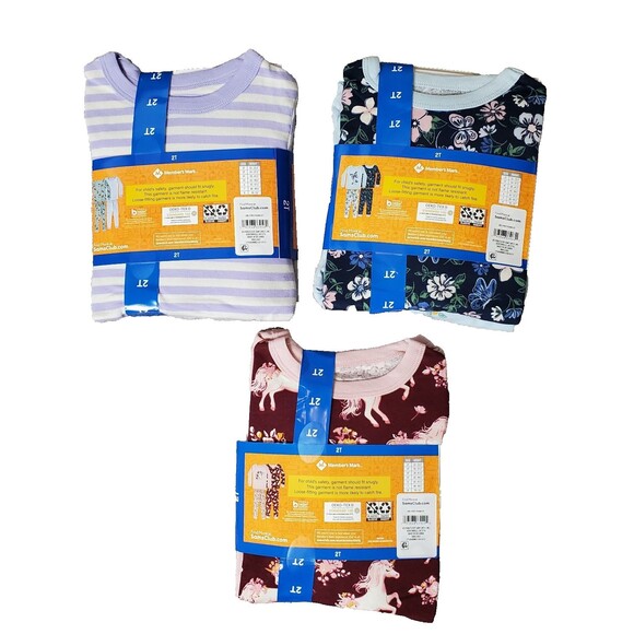 Member's Mark Girls Set of 3 Cotton 4 Piece Snug Fit Pajama Sets Toddler 2T NEW - Picture 2 of 7